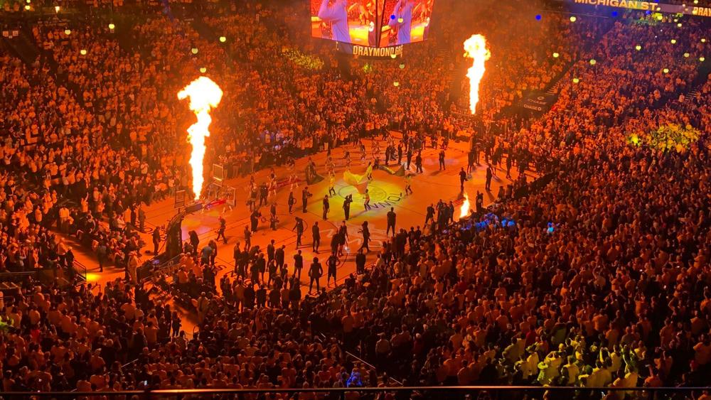 Packed arena during pregame introductions