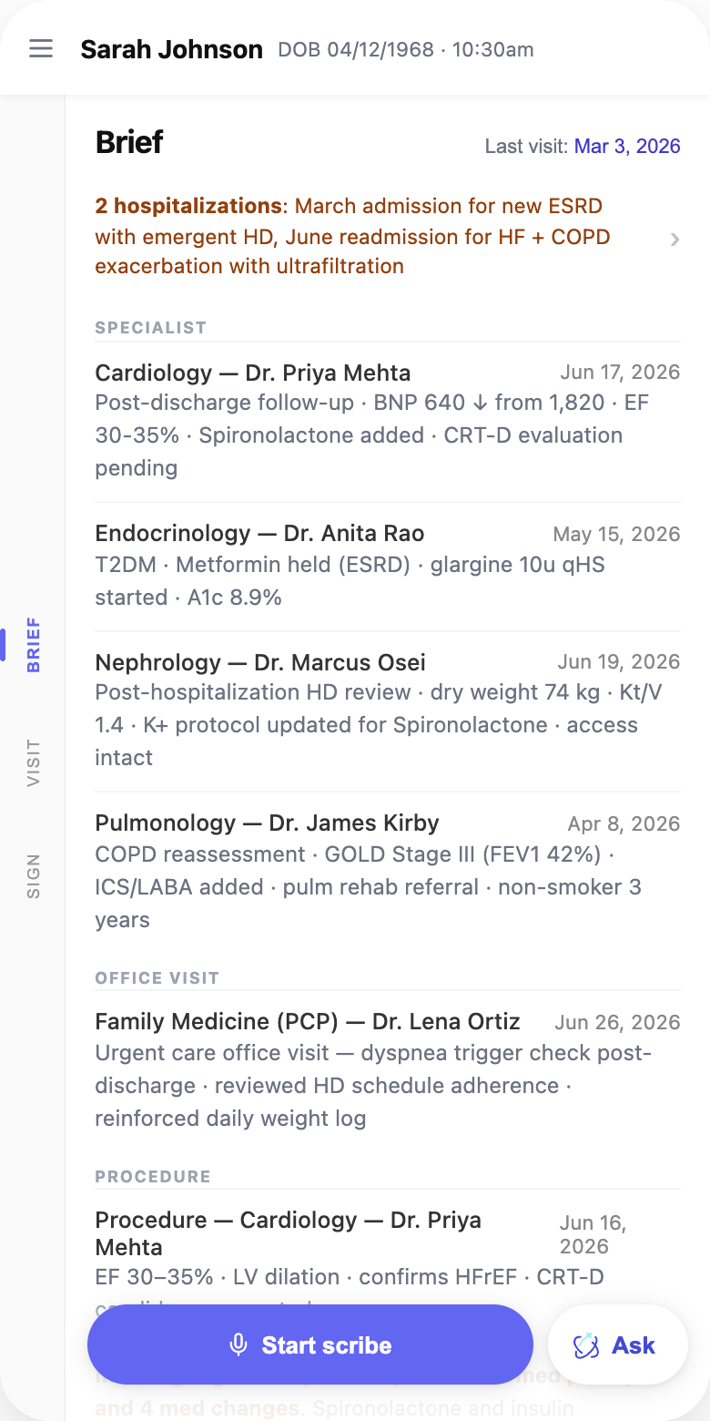 Variant C — no intro, hospitalizations lead, encounters grouped by type.