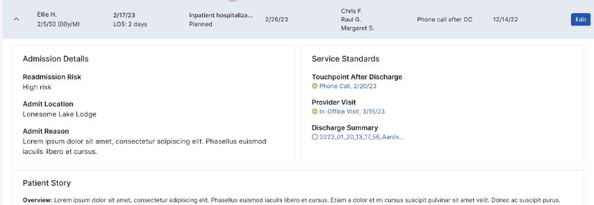 Layout option 1 — admission details and service standards in two columns.