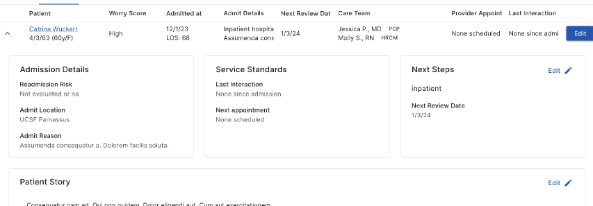 Layout option 2 — admission details, service standards and next steps in three columns.