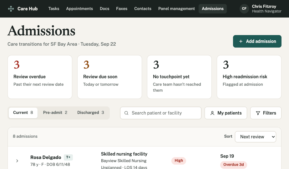 The shipped Admissions board.